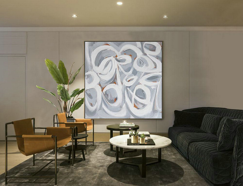 Abstract Painting Extra Large Canvas Art,Oversized Palette Knife Painting Contemporary Art On Canvas,Living Room Wall Art,Violet Grey,White,Orange.etc